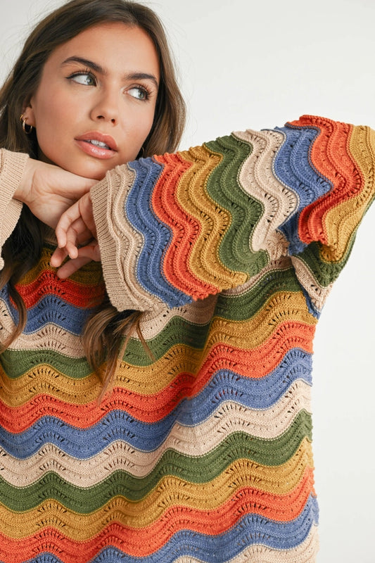 Ride the Wave 100% Cotton Open Knit Oversized Sweater