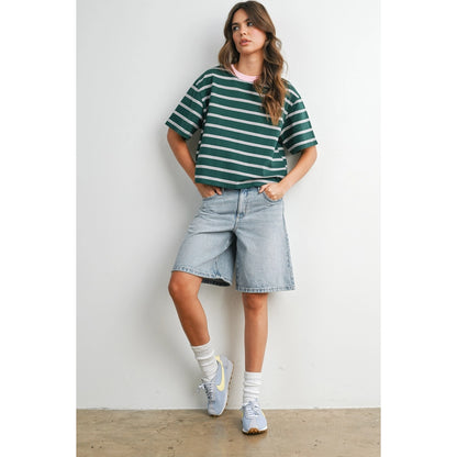 Prep School 100% Cotton Stripe Contrast Ribbed Tee