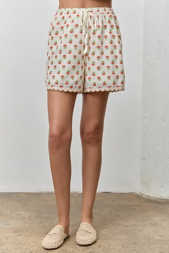Nice Stems Floral Print Drawstring Shorts