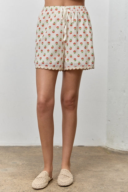 Nice Stems Floral Print Drawstring Shorts