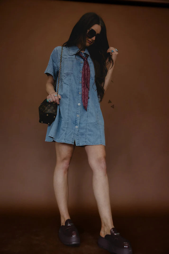 Mesa Cotton + Tencel Blend Button Up Denim Dress S/M (4-10) Mesa Cotton + Tencel Blend Button Up Denim Dress S/M (4-10)