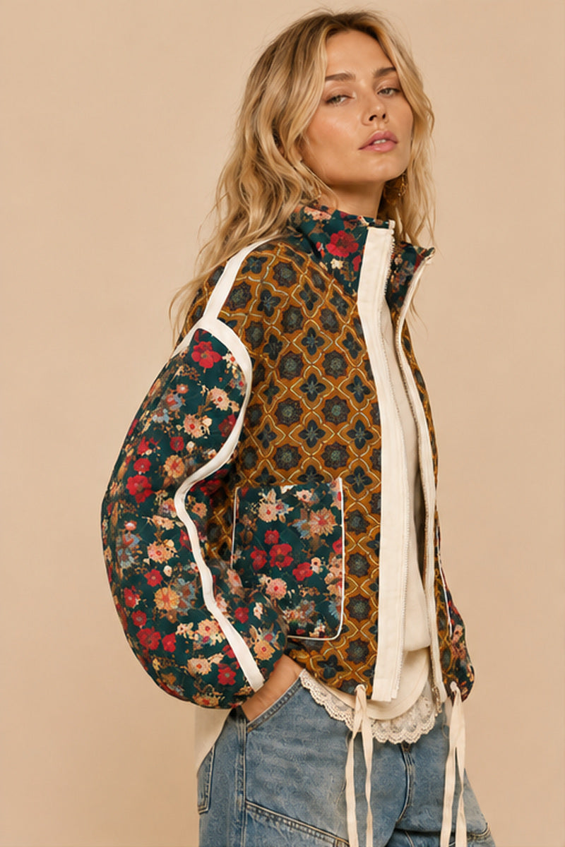 Quinn Cotton Blend Patchwork Quilted Bomber Jacket