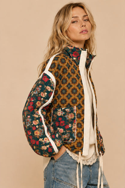 Quinn Cotton Blend Patchwork Quilted Bomber Jacket