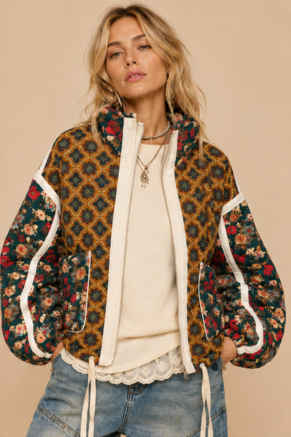 Quinn Cotton Blend Patchwork Quilted Bomber Jacket