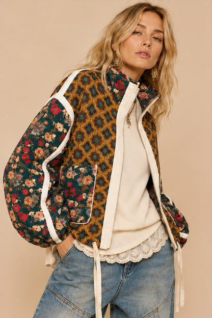 Quinn Cotton Blend Patchwork Quilted Bomber Jacket