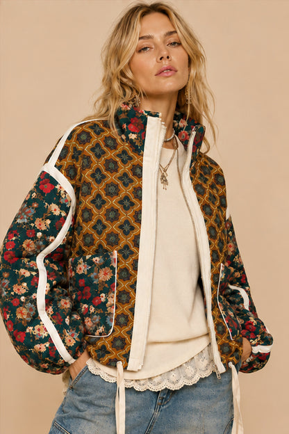 Quinn Cotton Blend Patchwork Quilted Bomber Jacket