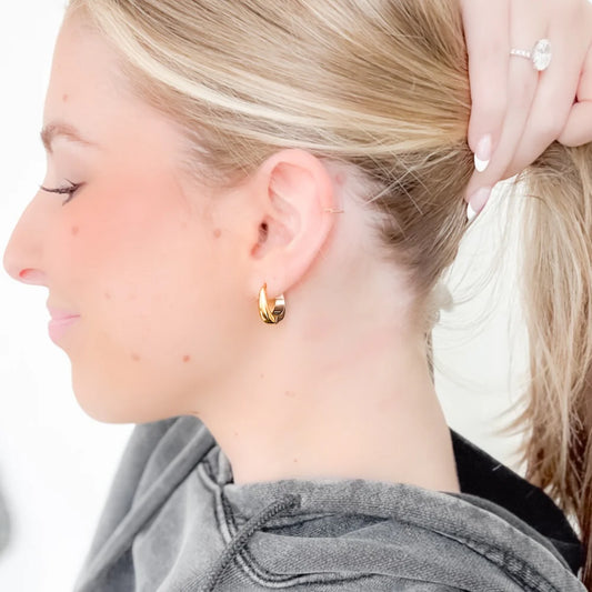 Helena Waterproof Huggie 2 Tone Earrings